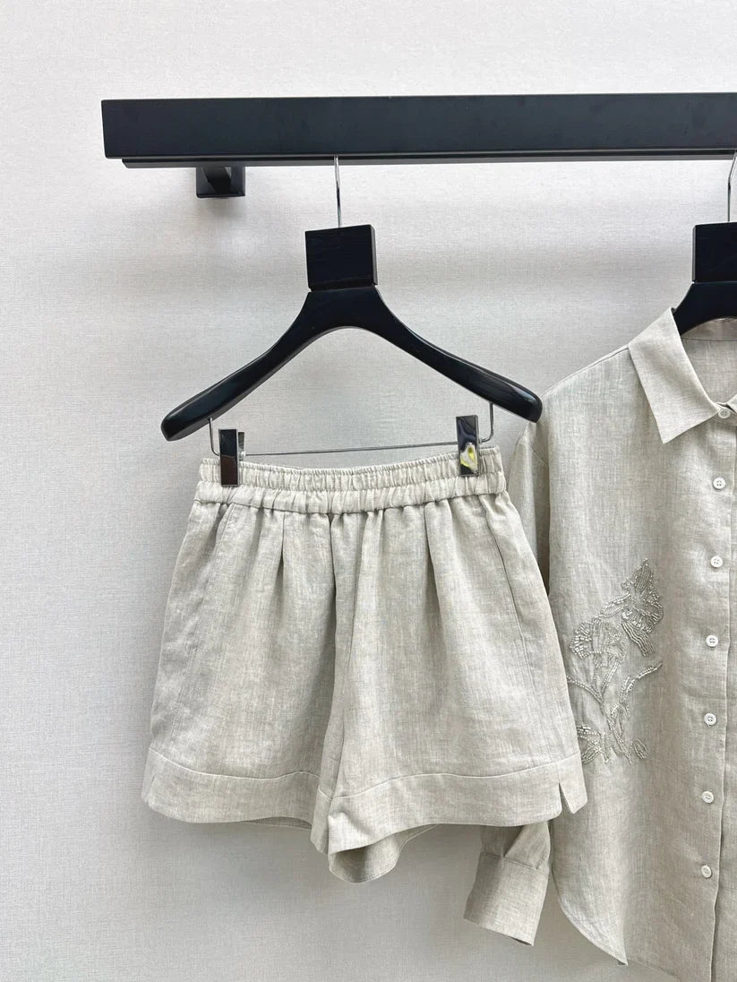 tylish Embroidered Floral Pattern Shirt and Bottoms Set