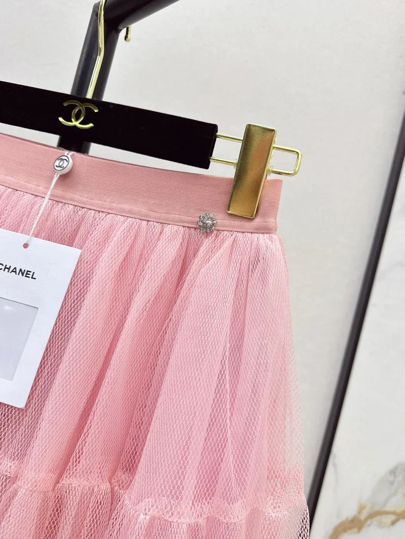 Side-Decorated Tulle Fluffy Mini Skirt