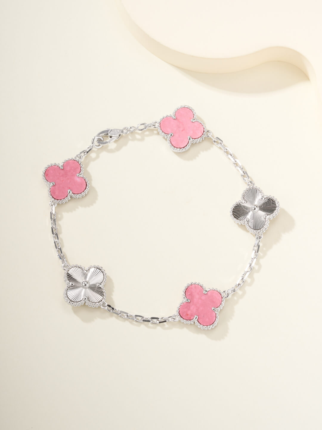 Trendy Pink Floral Link Bracelet