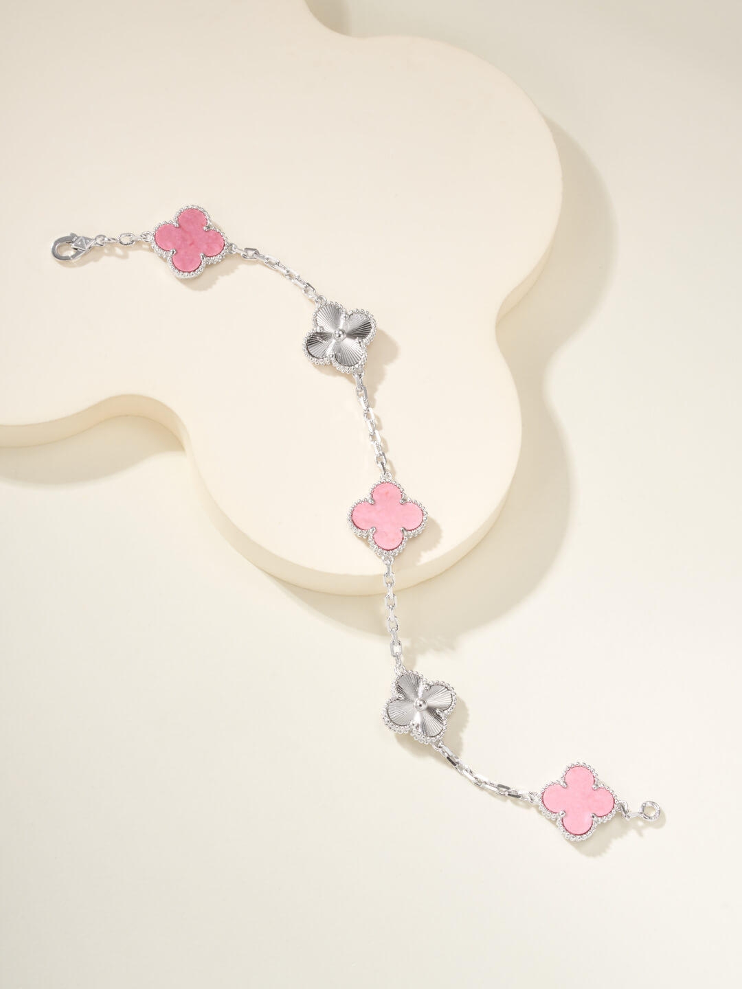 Trendy Pink Floral Link Bracelet