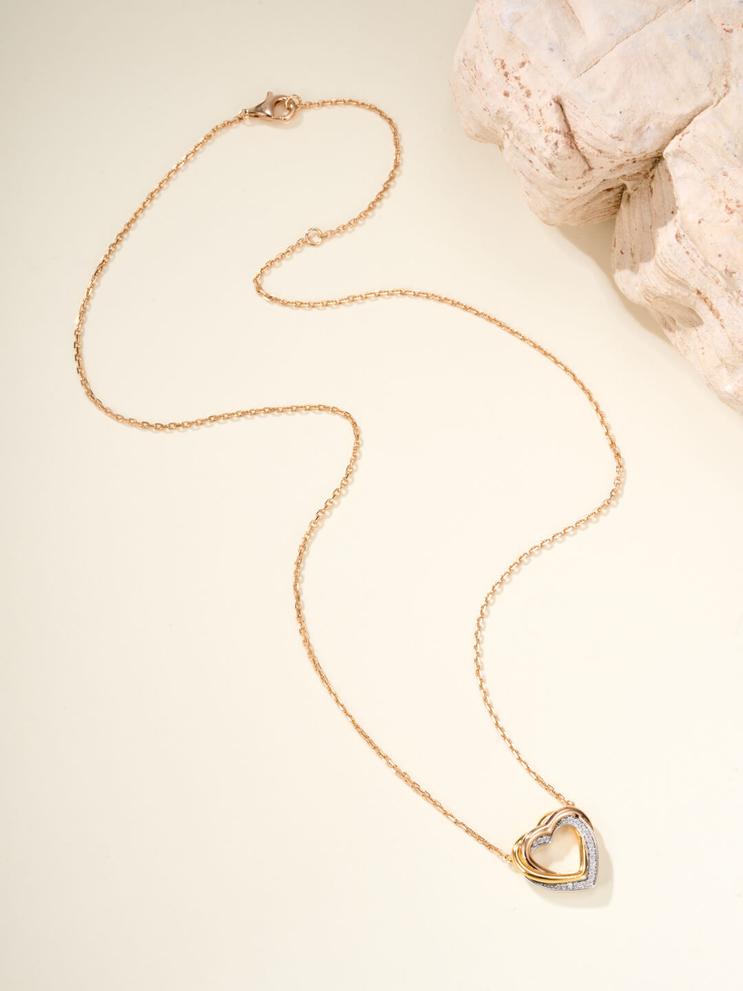 Tri-Tone Diamond Heart Pendant Necklace