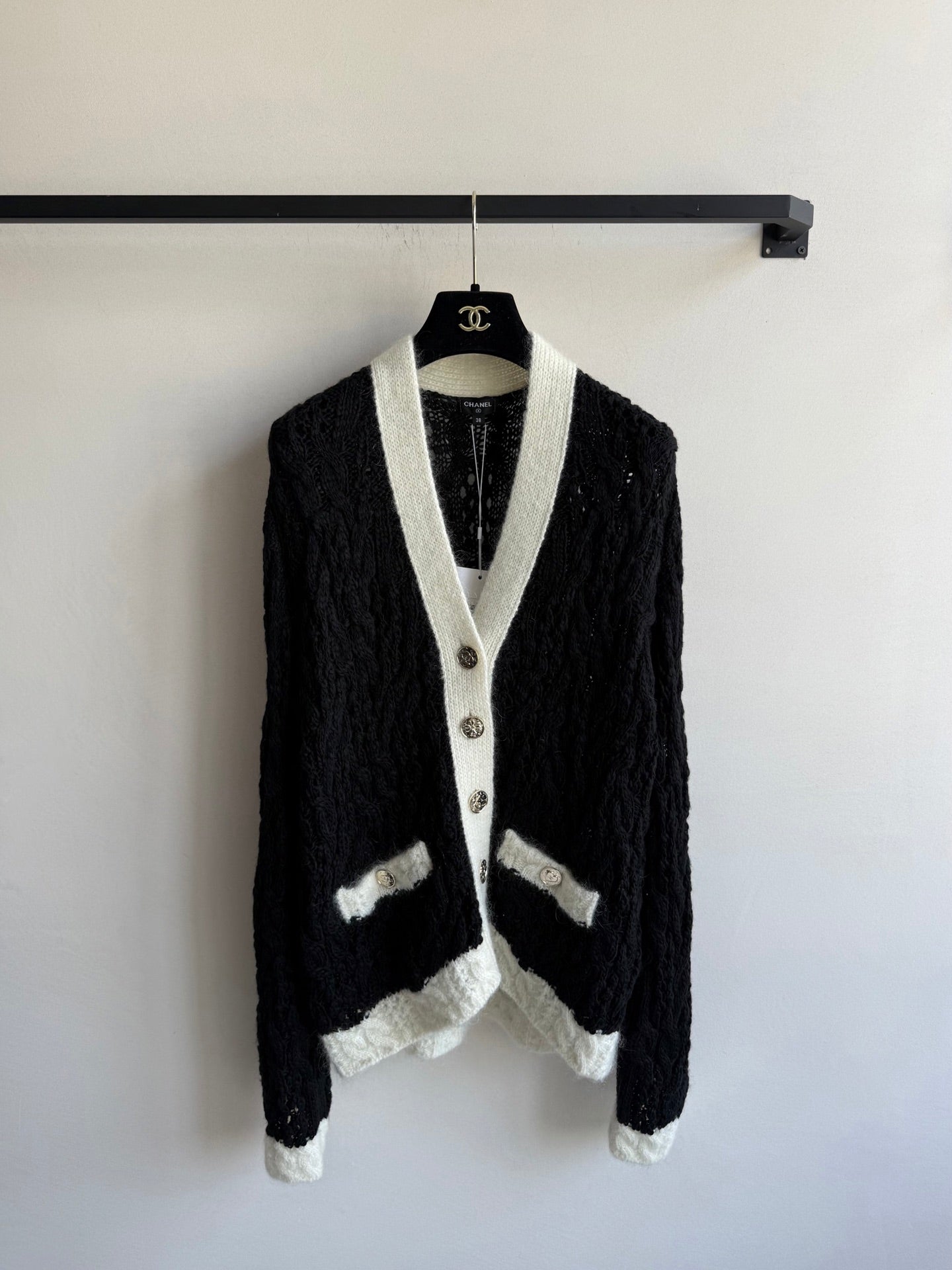 Classic Color-Block Crochet Knit Cardigan