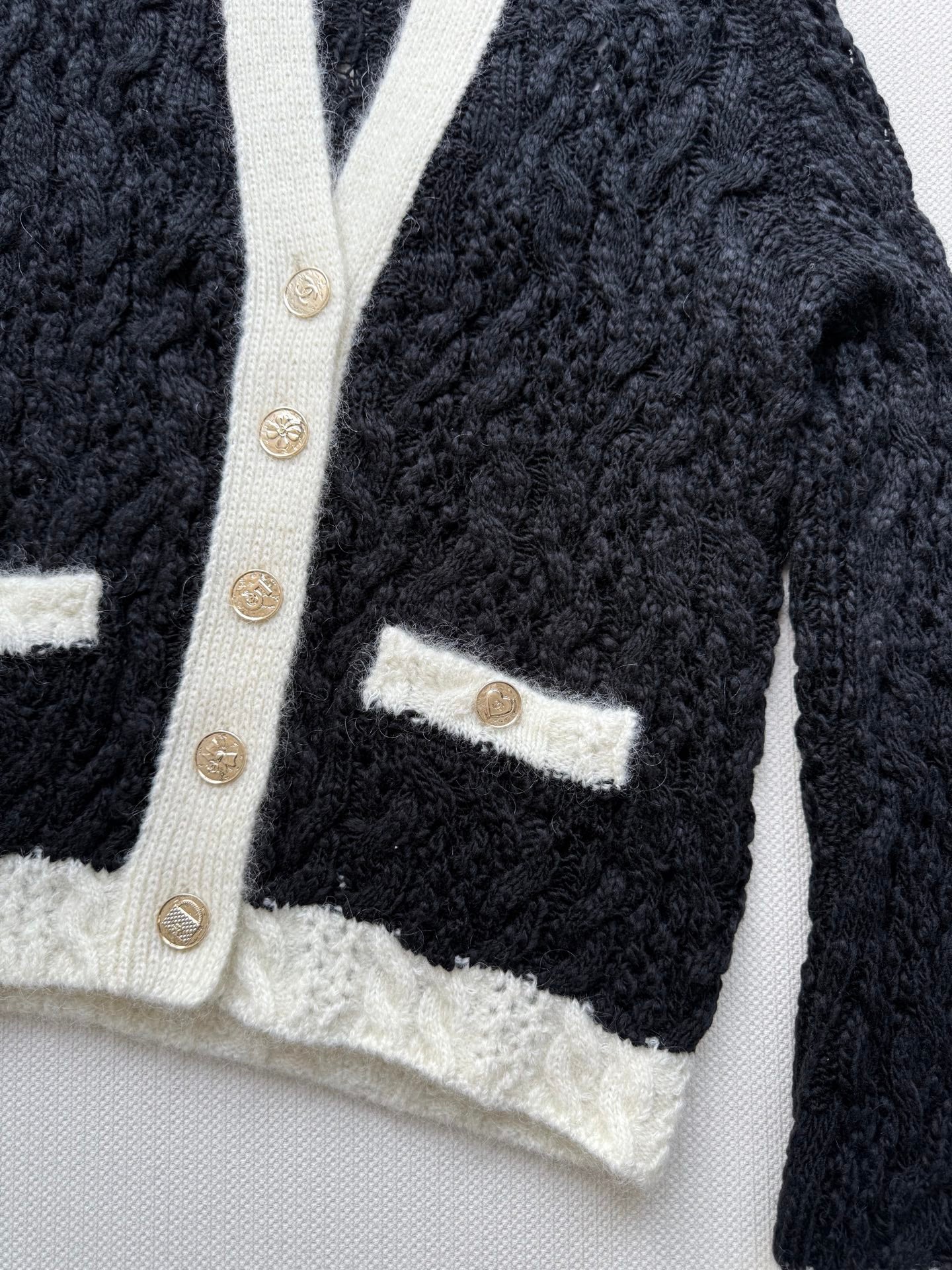 Classic Color-Block Crochet Knit Cardigan