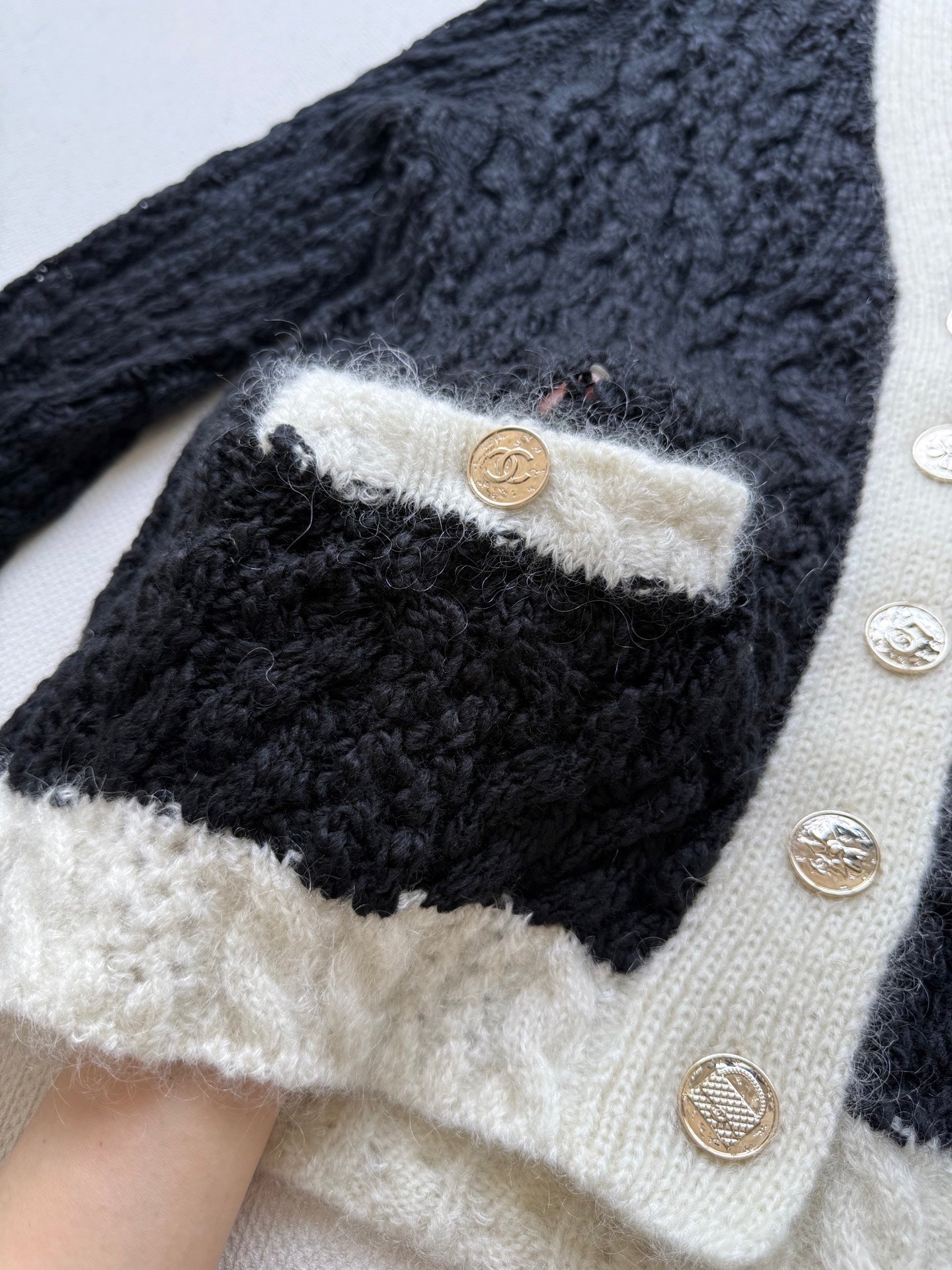 Classic Color-Block Crochet Knit Cardigan