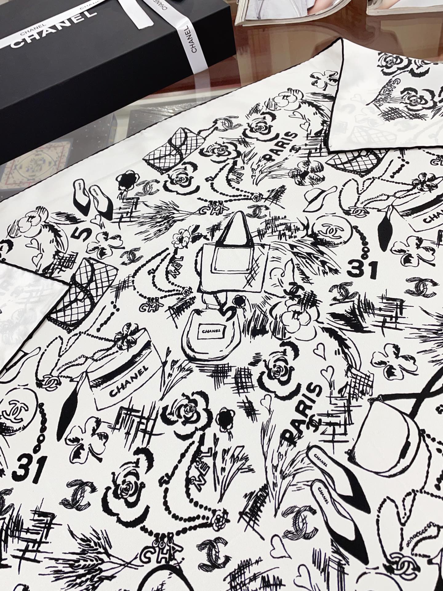 Multi-Element Print Silk Scarf