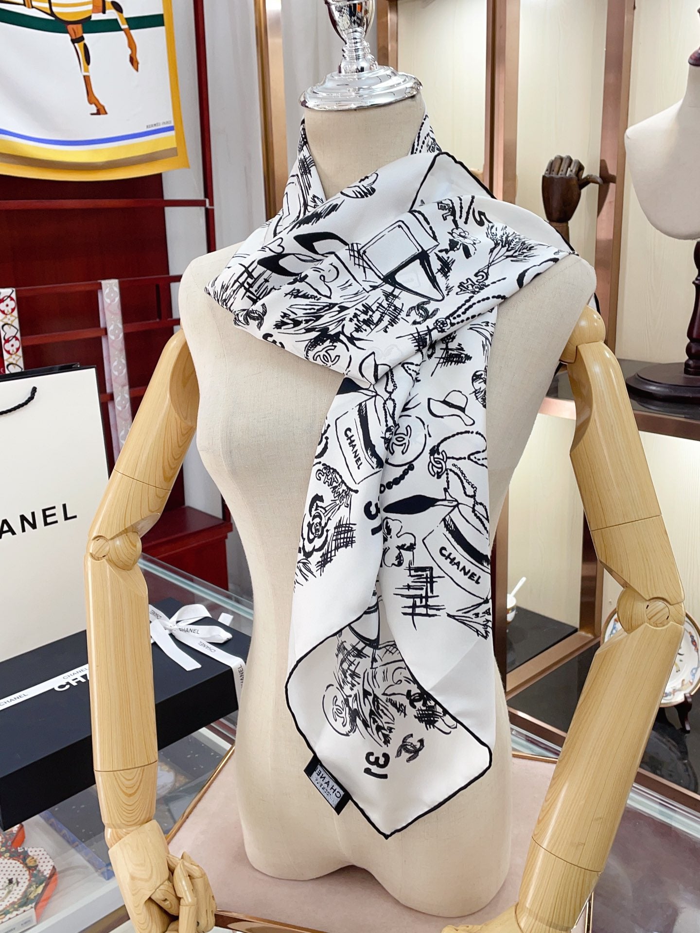 Multi-Element Print Silk Scarf