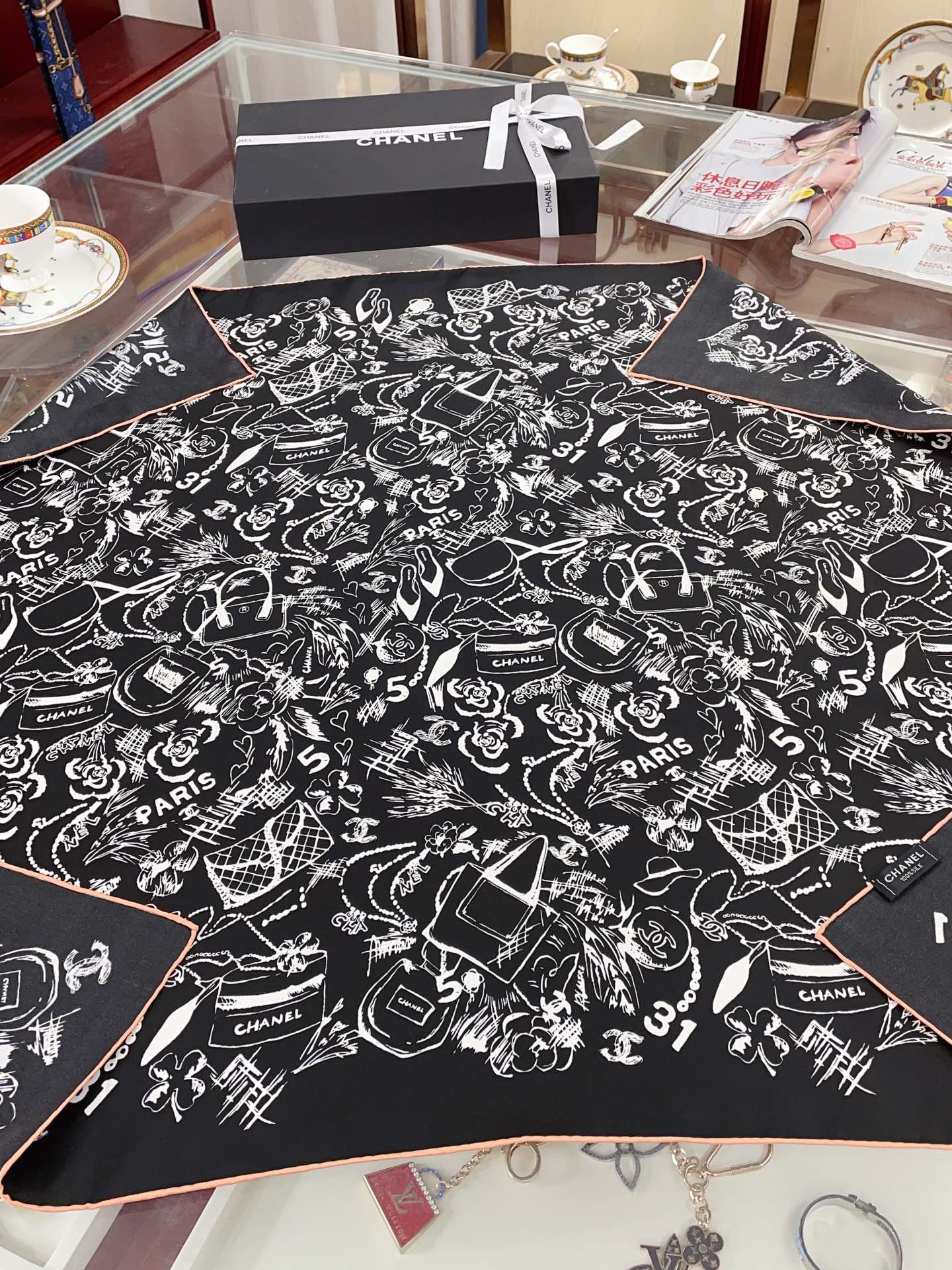Multi-Element Print Silk Scarf