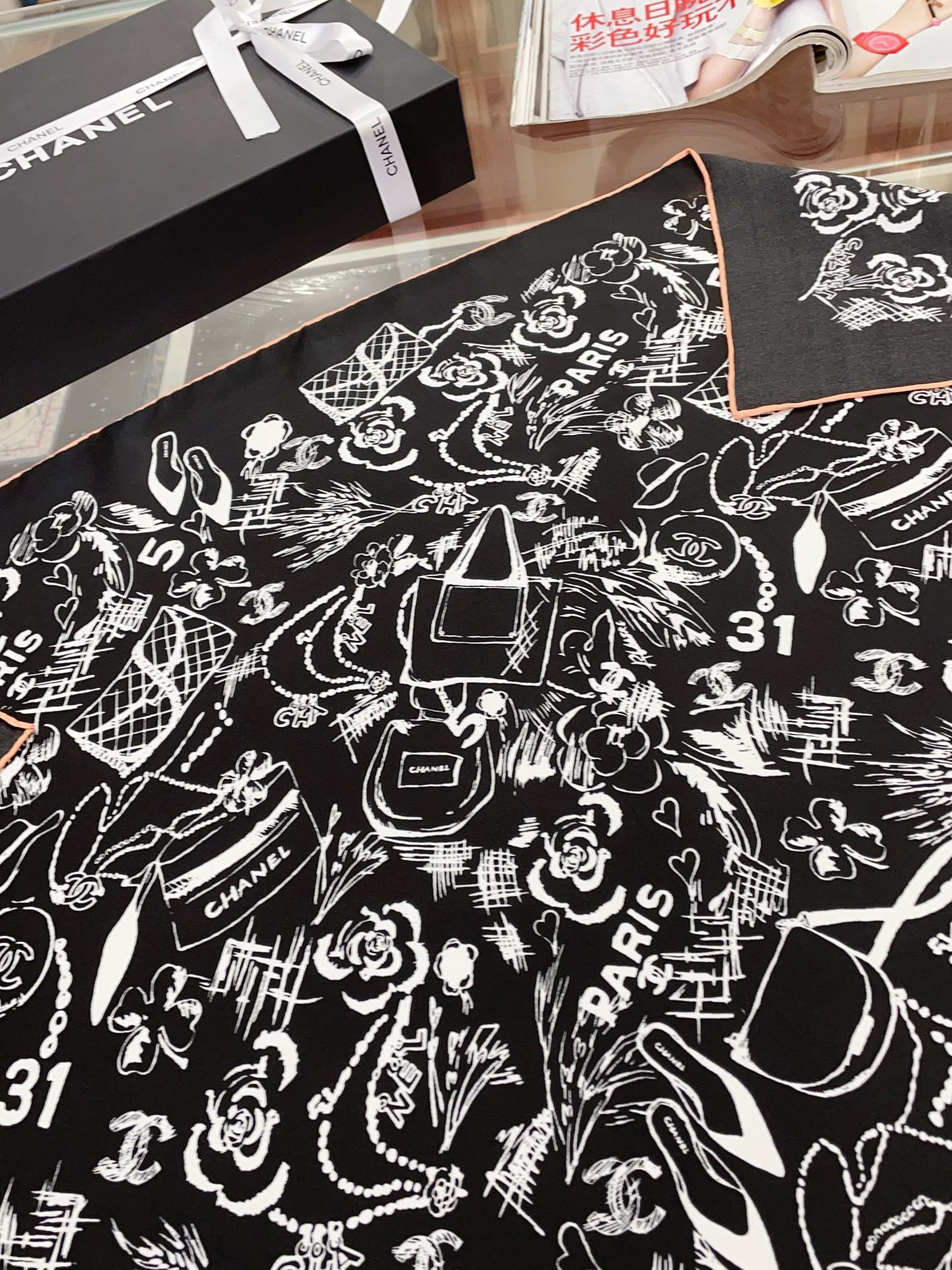Multi-Element Print Silk Scarf