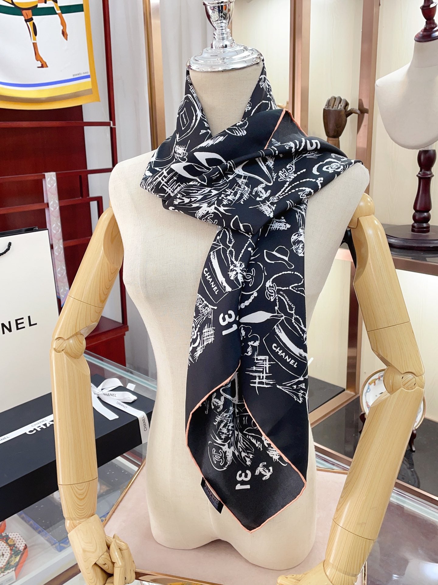 Multi-Element Print Silk Scarf
