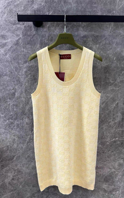 Classic Subtle-Texture All-Over Print Vest Dress