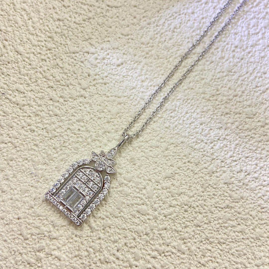 Classic Full-Diamond Gate Pendant Necklace