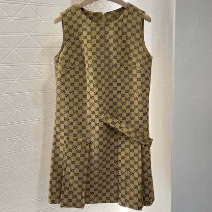 Sleeveless Pleated Jacquard Vest Dress