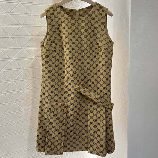 Sleeveless Pleated Jacquard Vest Dress