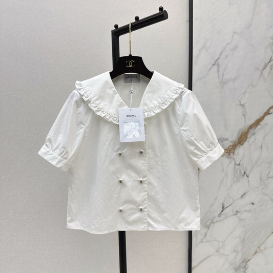 Elegant Wide Lapel Short Sleeve Top