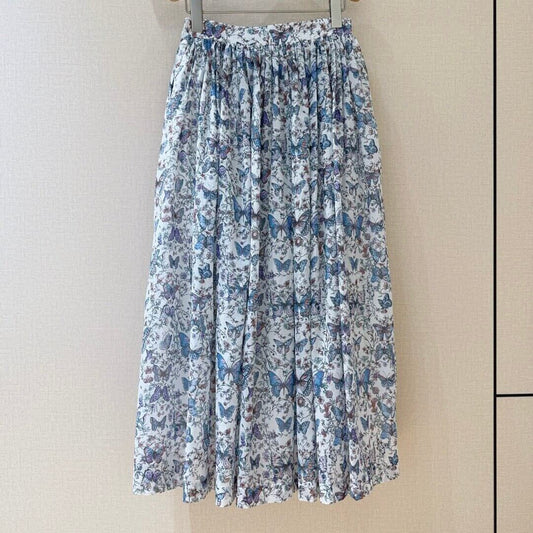 Classic Pleated Butterfly Print Skirt