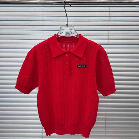 Letter Patch Lapel Short Sleeves
