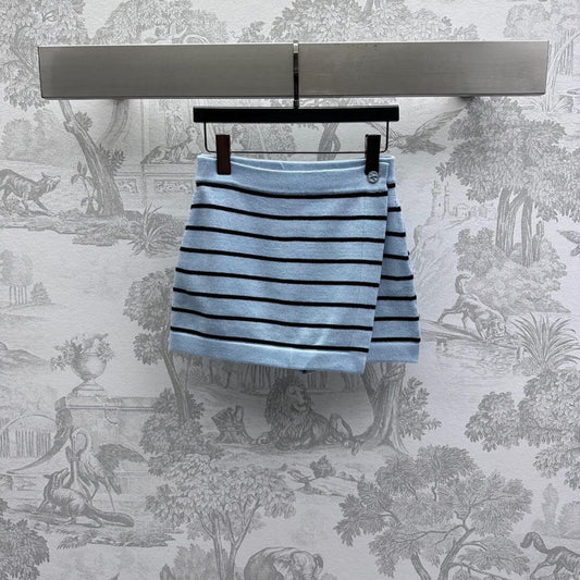 Color-Block Striped Skirt-Style Knit Shorts
