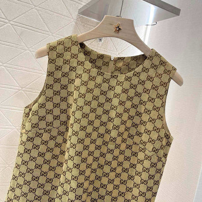 Sleeveless Pleated Jacquard Vest Dress