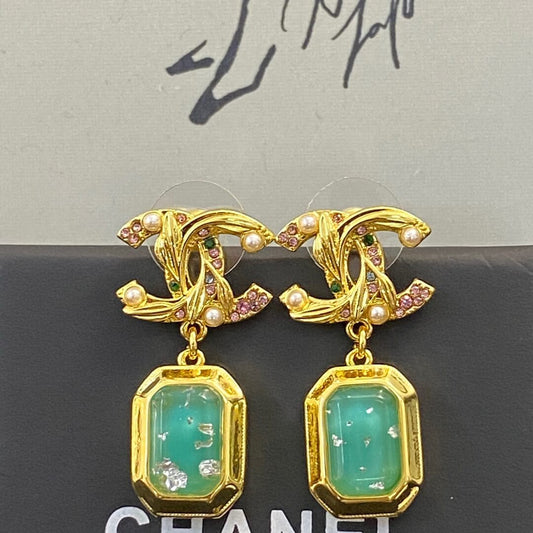 Vintage Colored Diamond Pendant Earrings