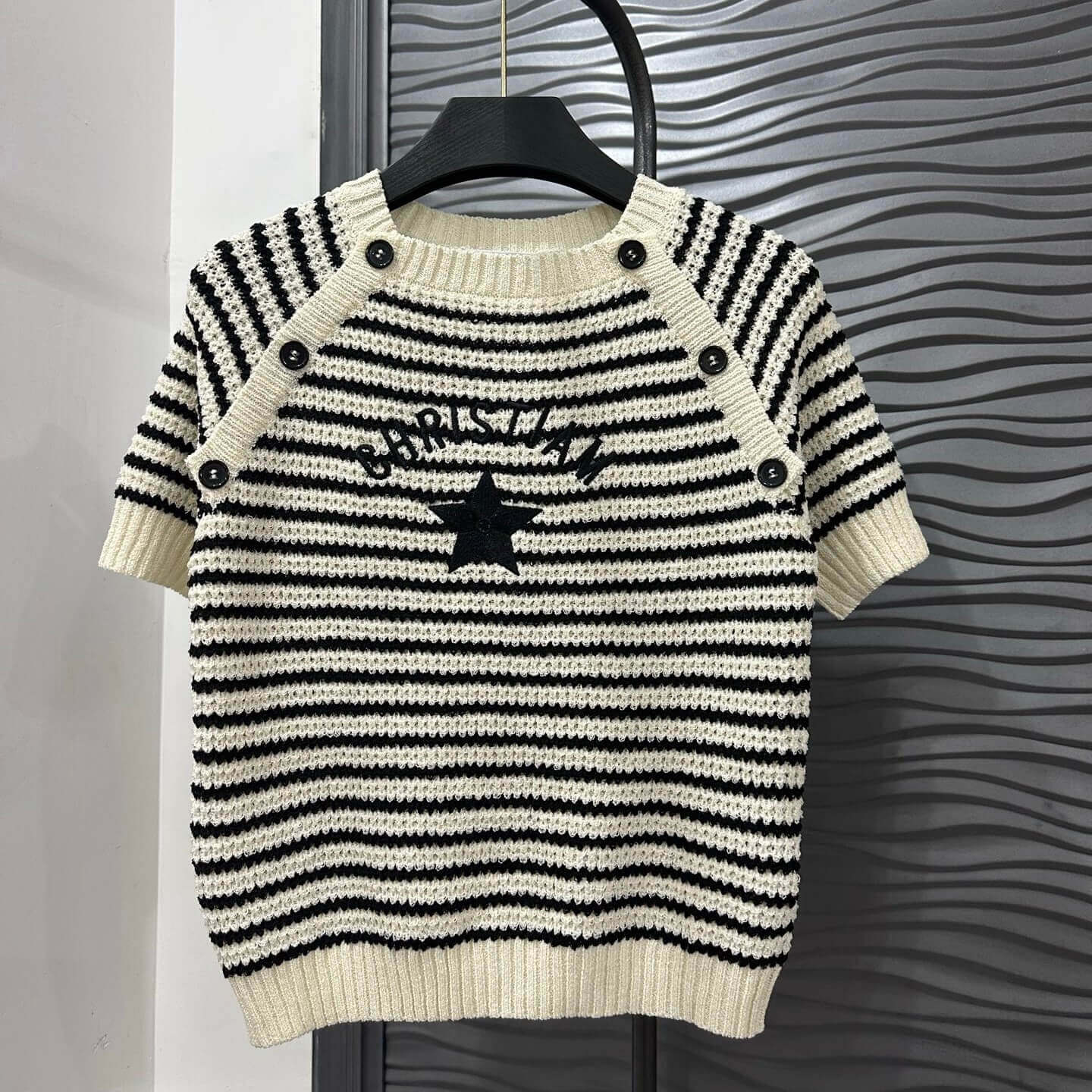 Classic Striped Embroidered Short Sleeve