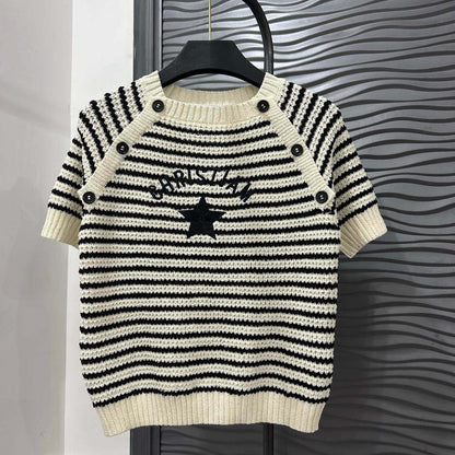 Classic Striped Embroidered Short Sleeve