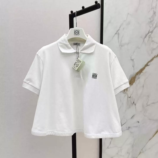 Pure White Collared Short - Sleeve Top