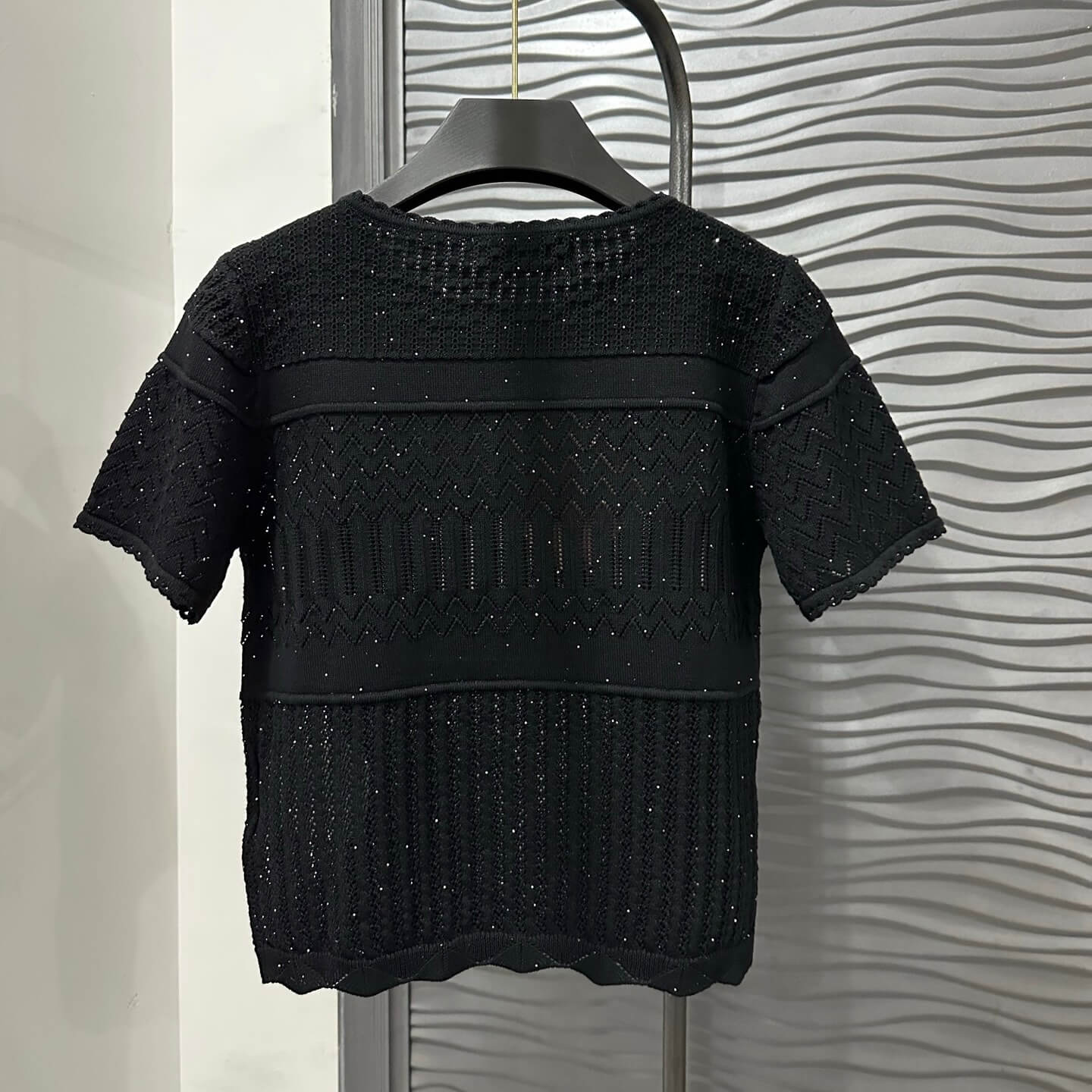 Fashionable Slightly Sheer Knitted Short Sleeve