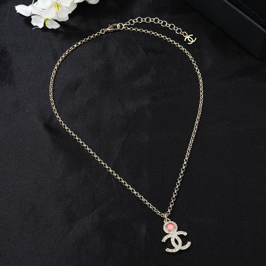 Elegant Pink Diamond-Accented Letter Necklace