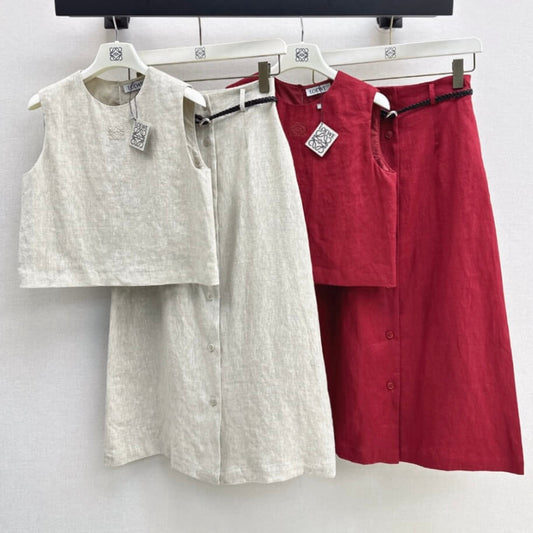 Belted Wrap Skirt Set with Blouson Top