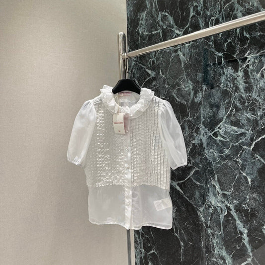 Elegant Pleated Lace Sheer Blouse