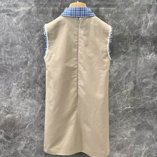 Classic Casual Color-Block Plaid Sleeveless Dress