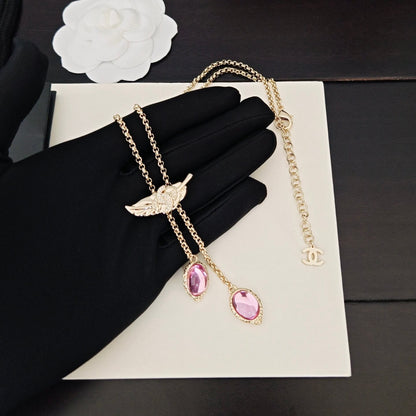 Chic Trendy Leaf Pink Diamond-Accented Necklace