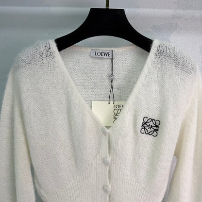 Delicate V-Neck Cardigan with Lace Hem
