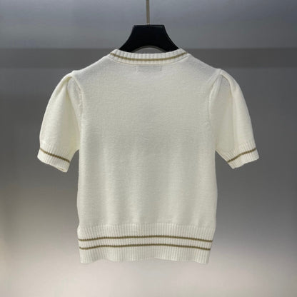 Star and Letter Embroidered Knitted Short Sleeve