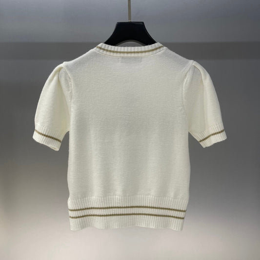 Star and Letter Embroidered Knitted Short Sleeve