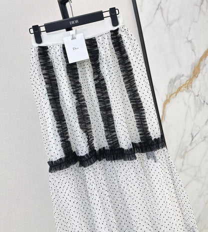 Elegant 3D Flocked Polka Dot Midi Skirt