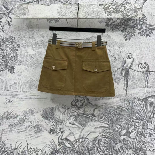 Classic Trendy Maillard Color Block Short Skirt