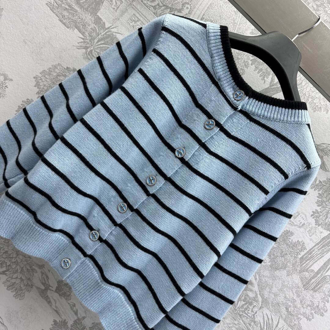 Classic Color-Block Striped Round Neck Knit Cardigan