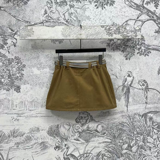 Classic Trendy Maillard Color Block Short Skirt
