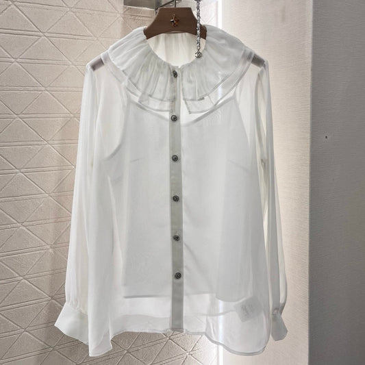 Elegant Lace Collar Two-Piece Shirt Set
