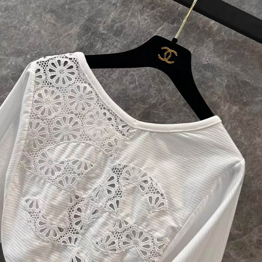 Openwork Back-Tie Long Sleeve Top
