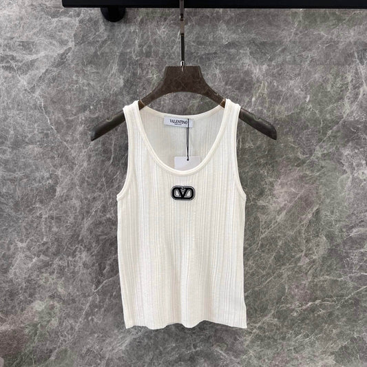 Minimalist 3D Letter-Printed U-Neck Vest
