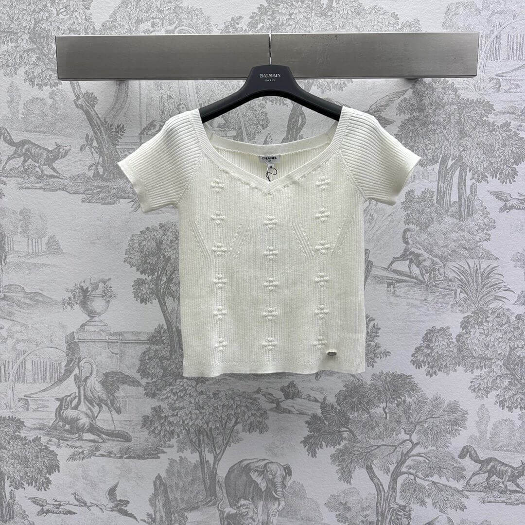 3D Crochet Camellia Knit Short Sleeve