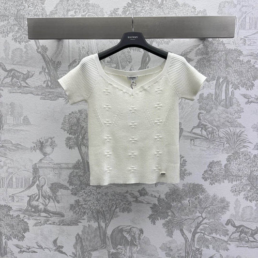 3D Crochet Camellia Knit Short Sleeve