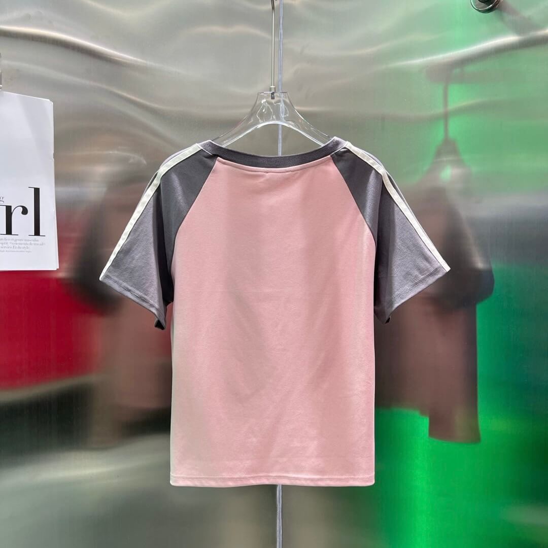 3D Craftsmanship Shoulder Sleeve Color Block T-shirt