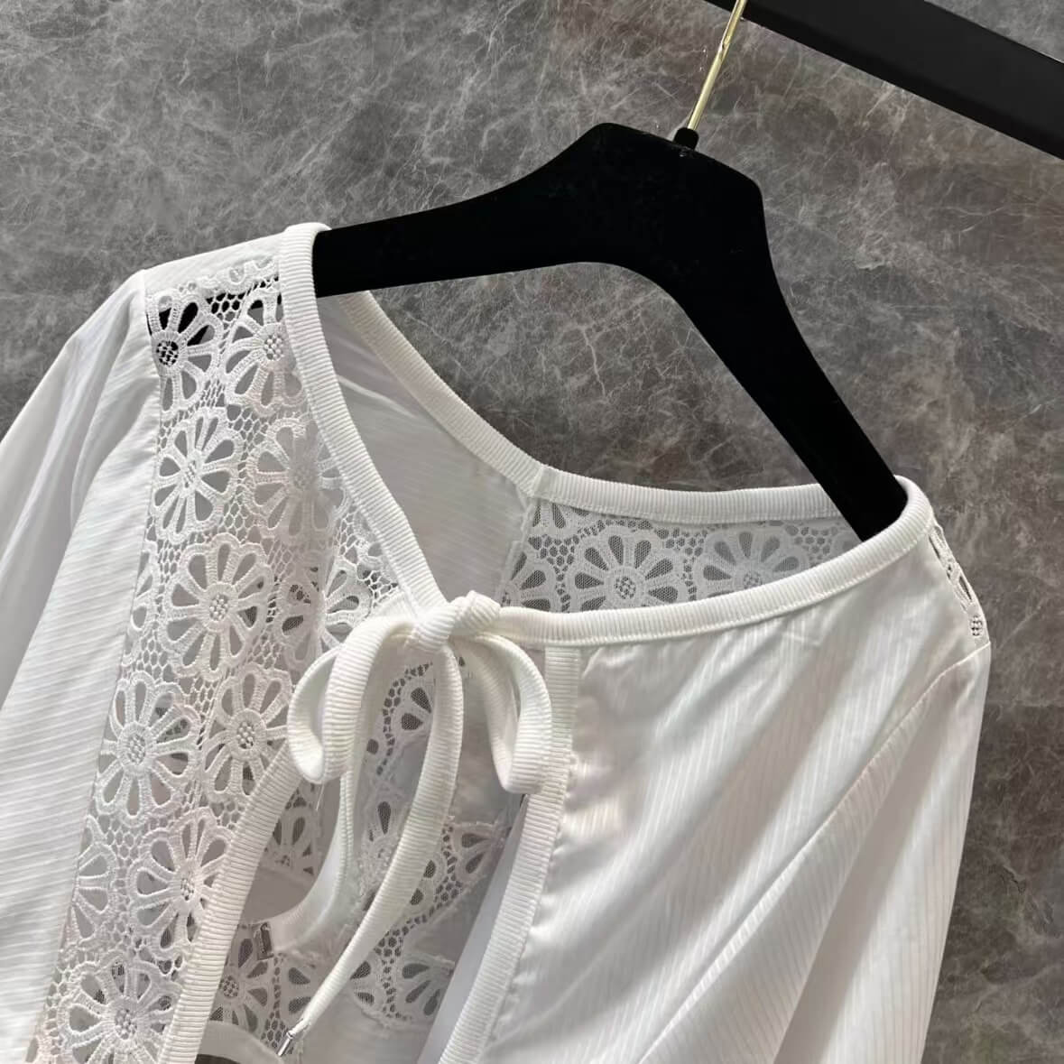 Openwork Back-Tie Long Sleeve Top