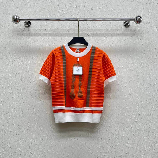 Classic Rope Pattern Embroidered Knit Short Sleeve