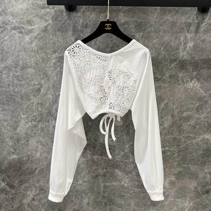 Openwork Back-Tie Long Sleeve Top