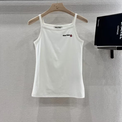 Simple Embroidered Sleeveless Vest