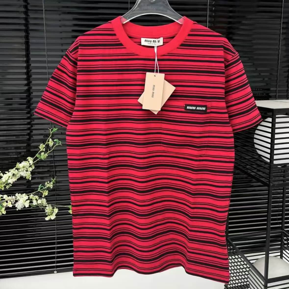 New Arrival Striped Round-Neck Pocket T-Shirt